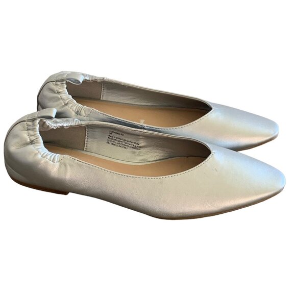 NORDSTROM RACK Metallic Silver Kendall Faux-Leather Ballet Flats Size 7 - Picture 2 of 8
